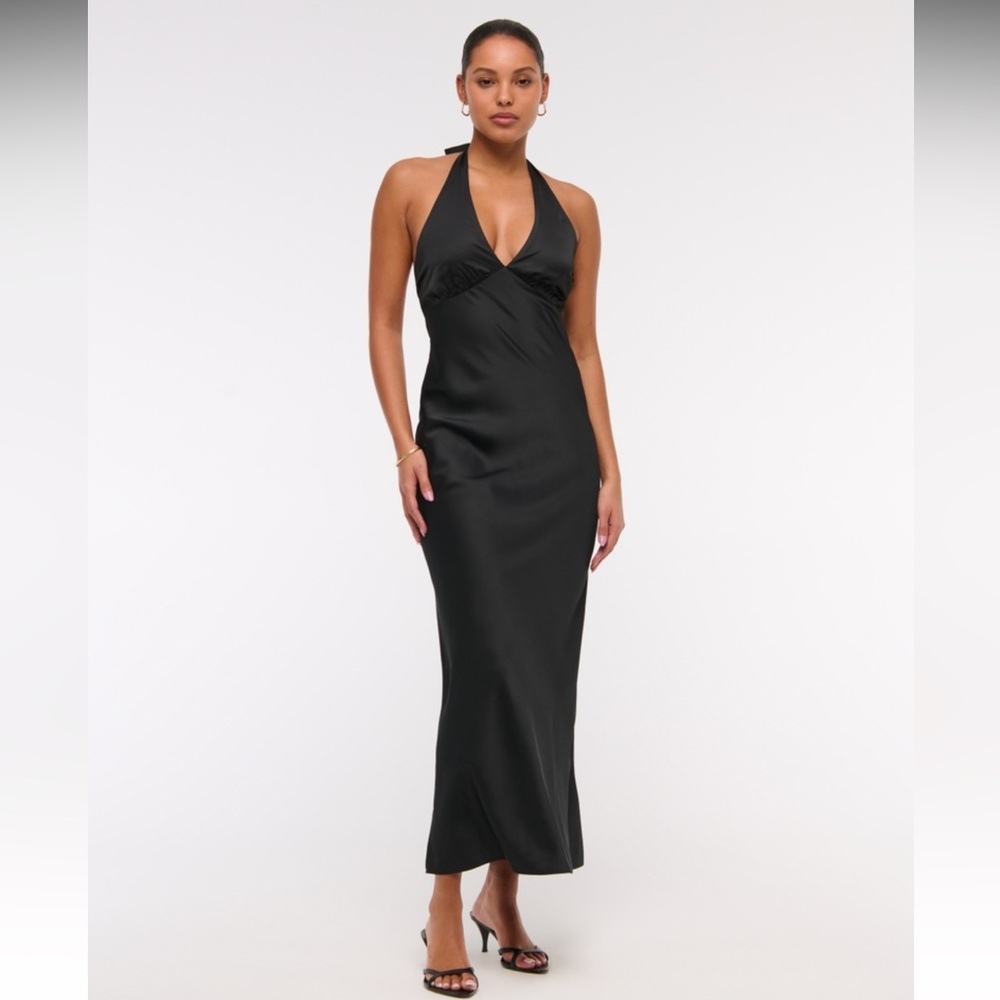 LIMITED EDITION Julia Slip Silky Halter Maxi Dress in Black